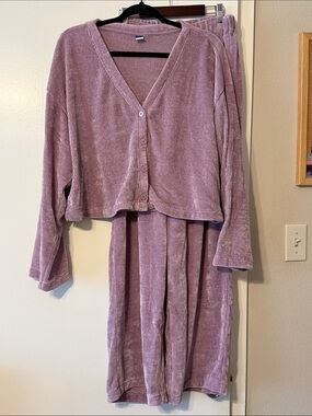 Old Navy Women's Lavender Ribbed Lounge Set - Soft Button-Front Top & Pants